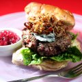 Venison burger with blue cheese & crispy shallots