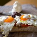 Fried eggs with kalamata olive tapenade