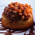 Apricot pecan pudding with toffee sauce