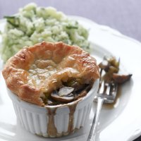 Ale & mushroom puff pastry pie with champ