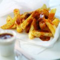 Chunky chips with fruity chip shop curry