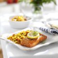 Mouthwatering Mexican rice with lemon salmon