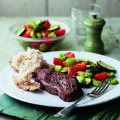 Lamb steaks with broad bean, courgette & chive salad