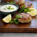 Tuna fishcakes with lemon pepper yoghurt