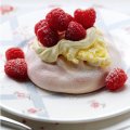 Rosewater mini pavlova filled with clotted cream & raspberries