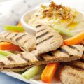 Griddled wholemeal pitta with homemade hummus