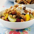 Fruity granola dessert topping