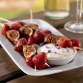 Strawberry & fig skewers with honey & lavender cream