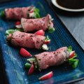 Japanese style radish and rare beef roll-ups