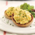 Scrambled eggs on toasted wholemeal muffins