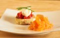 Angi's smoked salmon with potato cakes soured cream & chives