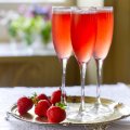 Strawberry, Prosecco, Campari, elderflower & mint cocktail