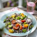 Rioja risotto with broad beans, cherry tomatoes & gorgonzola