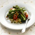 Roasted Tenderstem broccoli, grilled halloumi & cherry tomato salad