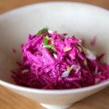 Raw beetroot salad with feta and Greek-style yogurt