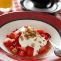 Marinated strawberries with natural yoghurt