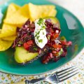 Avocado filled with lime beetroot & shallot salsa