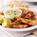 Griddled prawns with guacamole