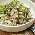 Mushroom, bacon, pea & low-fat cheese risotto