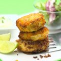 Chilli salmon patties with lime dressing