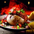 Salsa baked potatoes with chilli
