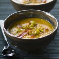 Roast sweet potato soup with paprika & bacon