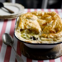 Chicken, leek, prune & caerphilly pie