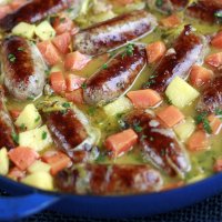 Sausage & carrot casserole with apple gravy