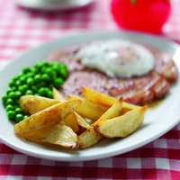 Honey mustard gammon, egg & potato wedges