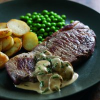 Steak with Madeira & mushrooms