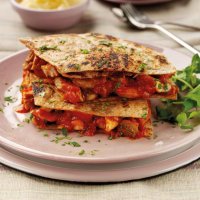 Spicy chicken wholemeal tortilla stack