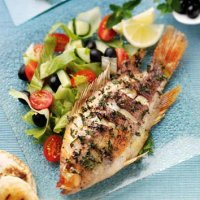 Mint baked tilapia with Greek salad