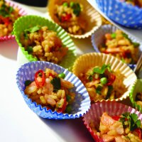 Prawn paella 'cakes'