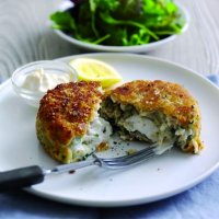 Haddock and smoked salmon fish cake with goat's cheese