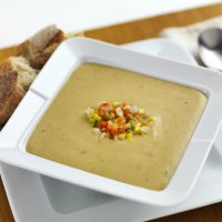 Potato, vegetable & roast garlic soup