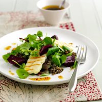 Halloumi & lentils with lemony soy dressing