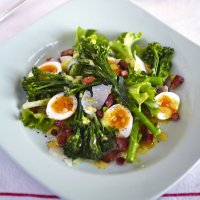 James Ramsden's warm salad of broccoli with quail eggs & bacon