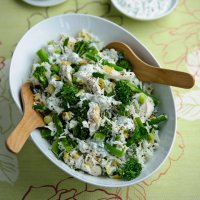 Tom Aikens' lime & coriander chicken & Tenderstem rice salad