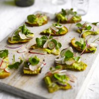 Toasted sourdough with avocado & radish & watercress