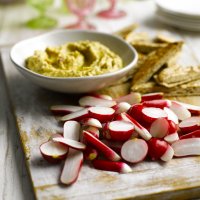 Toasted garlic hummus with radishes & pitta bread