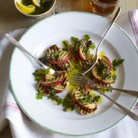 Griddled halloumi & apple wedges with caper, anchovy & herb dressing