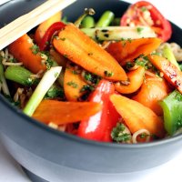 Stir-fried Chantenay carrots with noodles