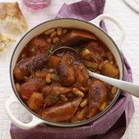 Smoky sausage, potato & bean casserole