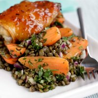 Cumin spiced chantenay & lentil salad with mango chicken