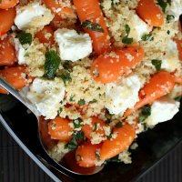 Lemon roasted chantenay with feta & mint couscous salad