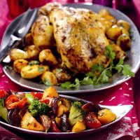 Roast spiced chicken with Indian-style gravy