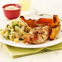 Oven baked chicken with houmous mash
