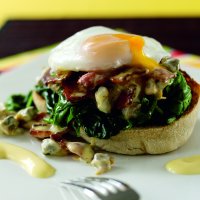 Poached egg on buttered spinach & muffin