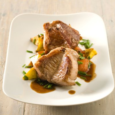 Lamb Valentine steaks with pumpkin & sweet potato mash