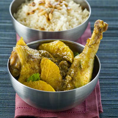 Chicken legs in curry & orange sauce